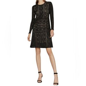NWT BCBGMaxAzria “Waving Vines” Black Long Sleeve Lace Shift Dress (C-1)